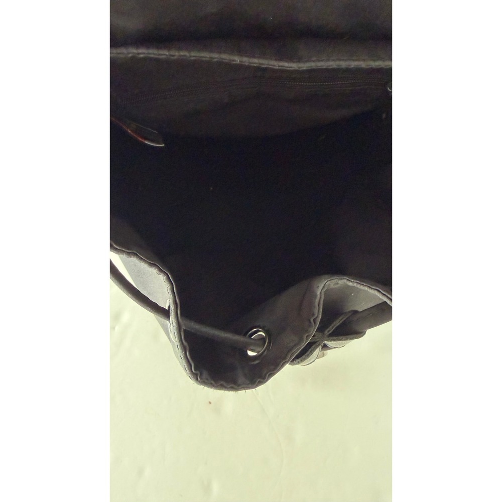 Harley-Davidson Black Nylon Mini Backpack Drawstring Flap Biker Bag Logo Plate - Picture 3 of 4